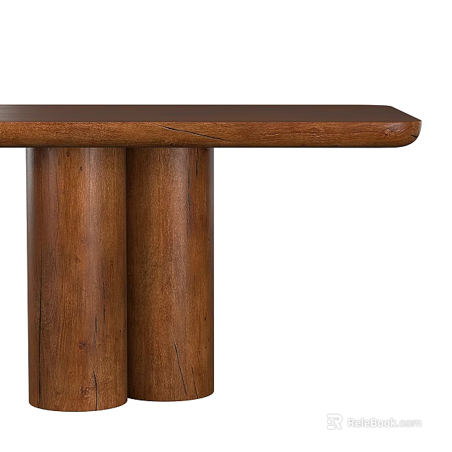 Wooden Dining Table With Cylindrical Legs Natural Grain And Rectangular Top 3d model 