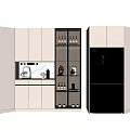 Modern Kitchen With Built in Wine Cabinet Glass Doors And Stainless Steel Refrigerator