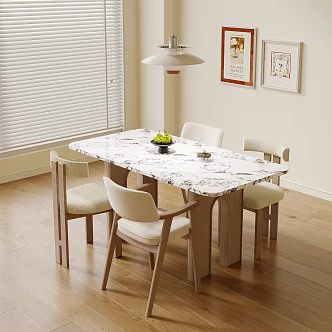 Modern cream style dining table and chair combination 3d model