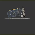 Blue Circuit Board Graphics Card Displayed On Stand With Chip Ports And Gold Fingers