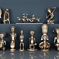 Golden Decorative Figurine Set With Human Animal Sculptures And Artistic Poses