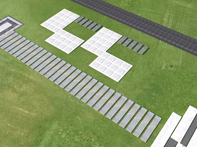 Garden Paving Design With Geometric White Gray Pavers On Green Grass 3d model