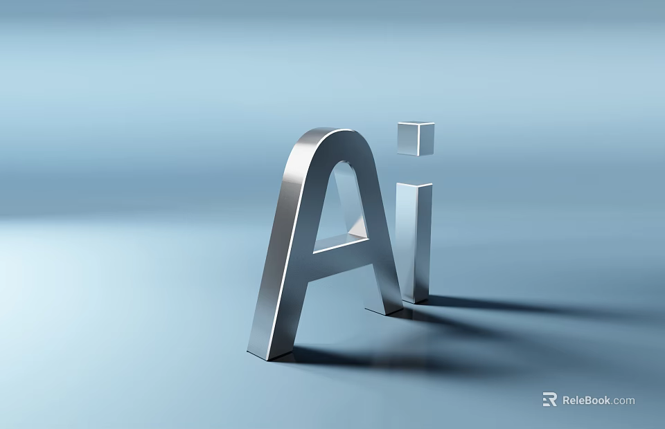 AI Metal Logo Design With Modern 3D Silver Letters On Blue Background 3d model 