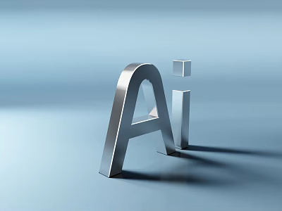 AI Metal Logo Design With Modern 3D Silver Letters On Blue Background 3d model