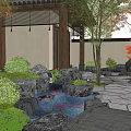 Japanese Karesansui Zen Garden With Raked Gravel Stone Pathway Rock Formations And Stone Lantern
