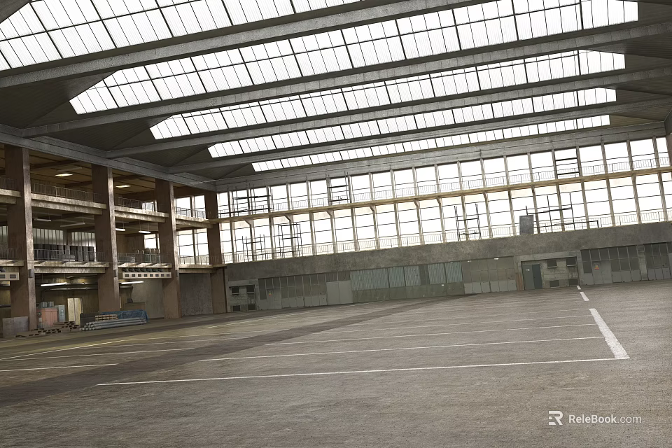 Large Spacious Indoor Venue With Glass Skylights And Industrial Steel Structure 3d model 