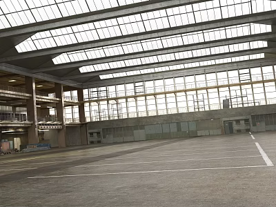 Large Spacious Indoor Venue With Glass Skylights And Industrial Steel Structure 3d model
