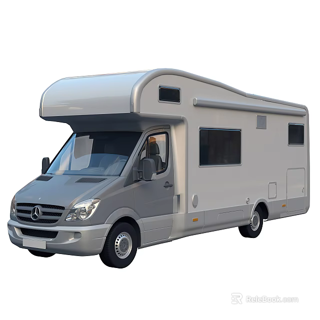 Modern Silver Motorhome Exterior With Large Windows Side Door And Sleek Design 3d model 