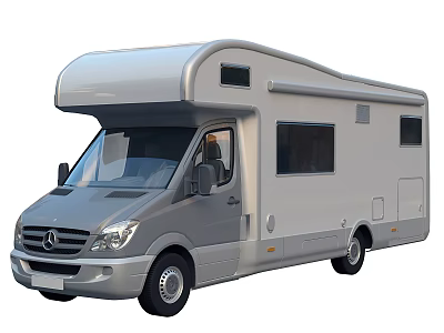 Modern Silver Motorhome Exterior With Large Windows Side Door And Sleek Design 3d model
