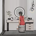 Modern Dressing Table With LED Ring Mirror And Elegant Bedroom Decor Elements 3d model