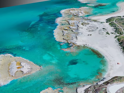 Garden Landscape Design With Turquoise Water White Sandy Beach And Rock Formations 3d model