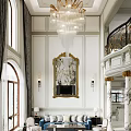 Elegant Duplex Living Room With Blue Sofa And Decorative Details