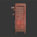 Vintage Red Wooden Cabinet With Multiple Drawers Carved Details And Textured Surface