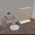 Elegant Clothing Store Interior With Golden Display Rack Grey Chair And Round Mirror