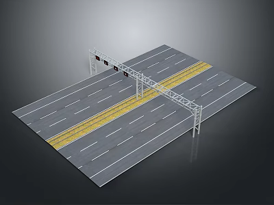 Detailed Road Model With Gray Pavement Yellow Dividing Lines Lane Lines And Traffic Light Truss 3d model