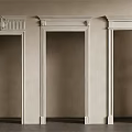 Three Elegant White Decorative Door Frames With Ornate Tops And Green Plants