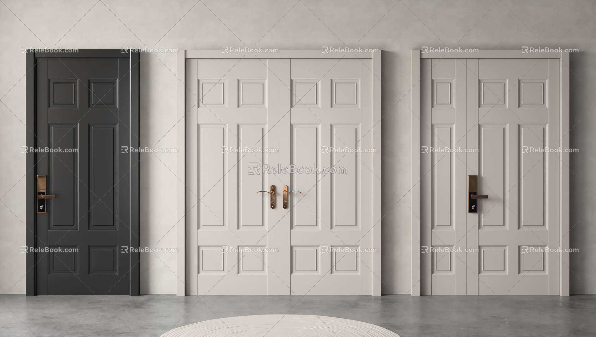 Modern Double-door Solid Wooden Door Interior Door Paint-free Door Single-door Room Door 3d model