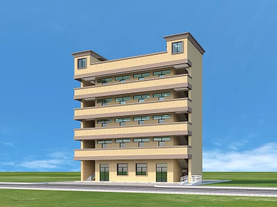 Multi Story Yellow Exterior Residential Building With Windows And Ground Floor Entrance 3d model