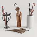 Metal Wooden Ceramic Umbrella Stands With Open Brown Umbrella For Home Use