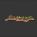 Modern Natural Landscape Model With Brown Rock Formation And Lush Green Grass