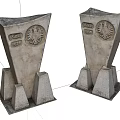 Stone Wood Sculptural Monuments With Engraved Text Eagle Emblem And Conical Bases 3d model
