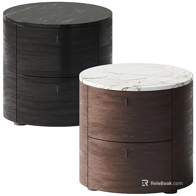 Modern Round Bedside Tables With Wooden Frame And Marble Top Design 3d model 
