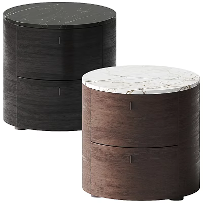 Modern Round Bedside Tables With Wooden Frame And Marble Top Design 3d model