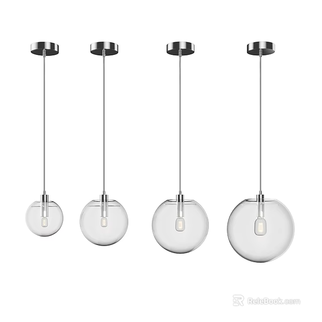 Modern Pendant Lights With Transparent Glass Globe Shades And Metal Rods 3d model 