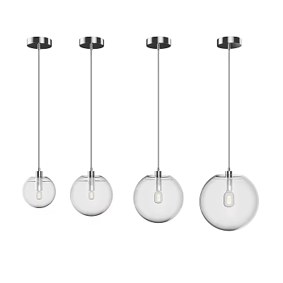 Modern Pendant Lights With Transparent Glass Globe Shades And Metal Rods 3d model