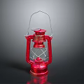 Red Vintage Kerosene Lamp With Metal Frame And Glass Shade Classic Design