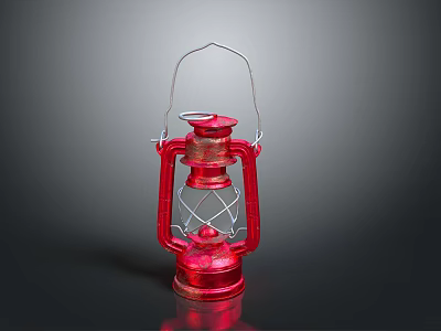 Red Vintage Kerosene Lamp With Metal Frame And Glass Shade Classic Design 3d model