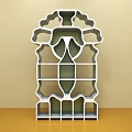 Modern Decorative Cabinet With Geometric Cutout Design And White Open Shelving