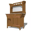 Traditional Wooden Sideboard With Mirror Top Carved Details And Storage Cabinets