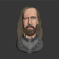 3D Model of A Man with Long Hair Beard Wearing Silver Armor with Rivets