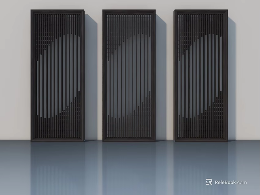 Modern Black Hinged Doors With Vertical Slats Design Three In Row 3d model 