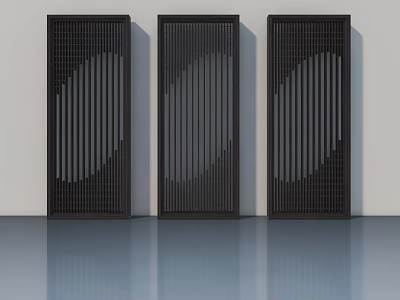 Modern Black Hinged Doors With Vertical Slats Design Three In Row 3d model
