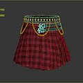 Traditional Red Plaid Kilt with Black Waistband and Silver Chain Ornaments