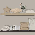 Beige White Decorative Pillows With Star Shaped Quilted Design On Shelves And Vase Flowers