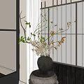 Elegant Bonsai Potted Plant With Branches Green Leaves White Flowers On Stone Pedestal By Window