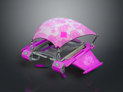 Pink Mechanical Device With Floral Pattern And Umbrella Like Decorative Structure 3d model