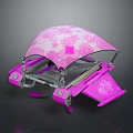 Pink Mechanical Device With Floral Pattern And Umbrella Like Decorative Structure