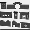 Traditional Chinese Garden Walls With Circular Archway Diamond Lattice And Tiled Roofs