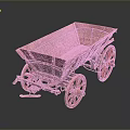 Antique Red Wooden Cart Featuring Large Spoked Wheels And Rustic Weathered Design