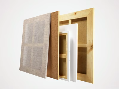 Multiple Wooden And White Photo Frames With Cork Inner Layers And Open Sections 3d model