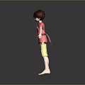 Game Movie Character With Brown Short Hair Pink Polka Dot Shirt Yellow Shorts And Barefoot