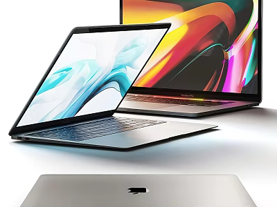 Modern Apple MacBook Laptops With Sleek Design And Colorful Display Screens 3d model