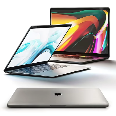 Modern Apple MacBook Laptops With Sleek Design And Colorful Display Screens 3d model