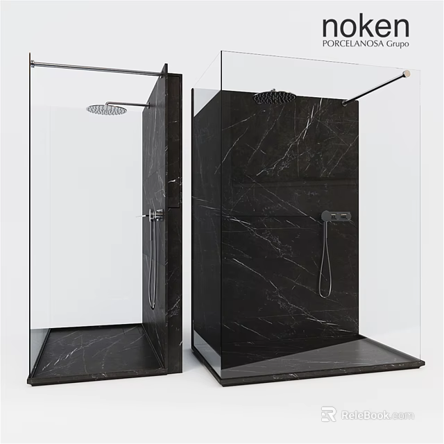 Modern Shower Sauna Design Featuring Black Marble Glass Door And Shower Head 3d model 