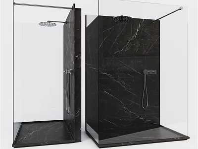 Modern Shower Sauna Design Featuring Black Marble Glass Door And Shower Head 3d model