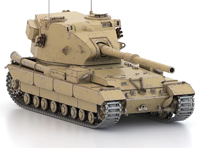 Desert Colored Military Tank Model With Cannon Turret And Tracks 3d model